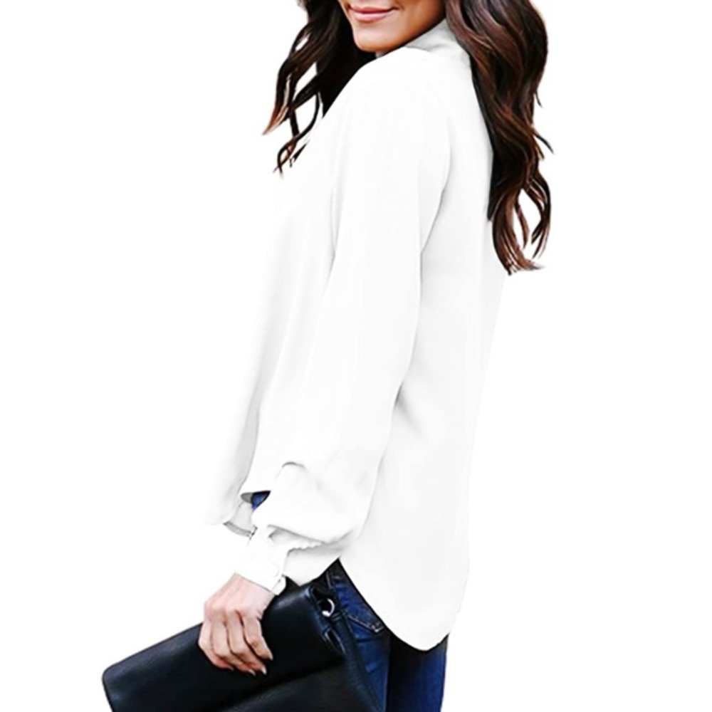Women’s White Tie-Neck Blouse - Picture 2 of 5